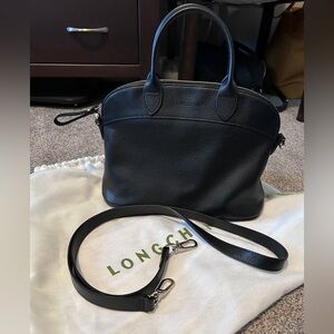 Longchamp Le Foulonne black leather satchel